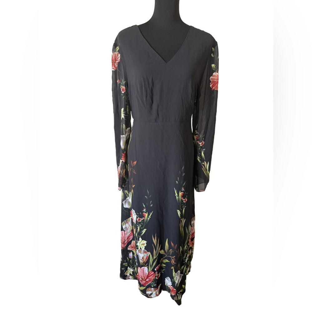 SHEIN Black Floral Long Sleeve Dress